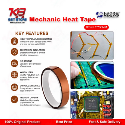 Mechanic Heat Tape Brown 12mm x 35M - Kapton Tape for Mobile Repair