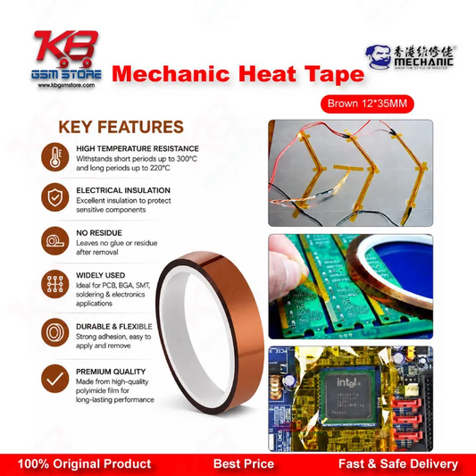 Mechanic Heat Tape Brown 12mm x 35M - Kapton Tape for Mobile Repair