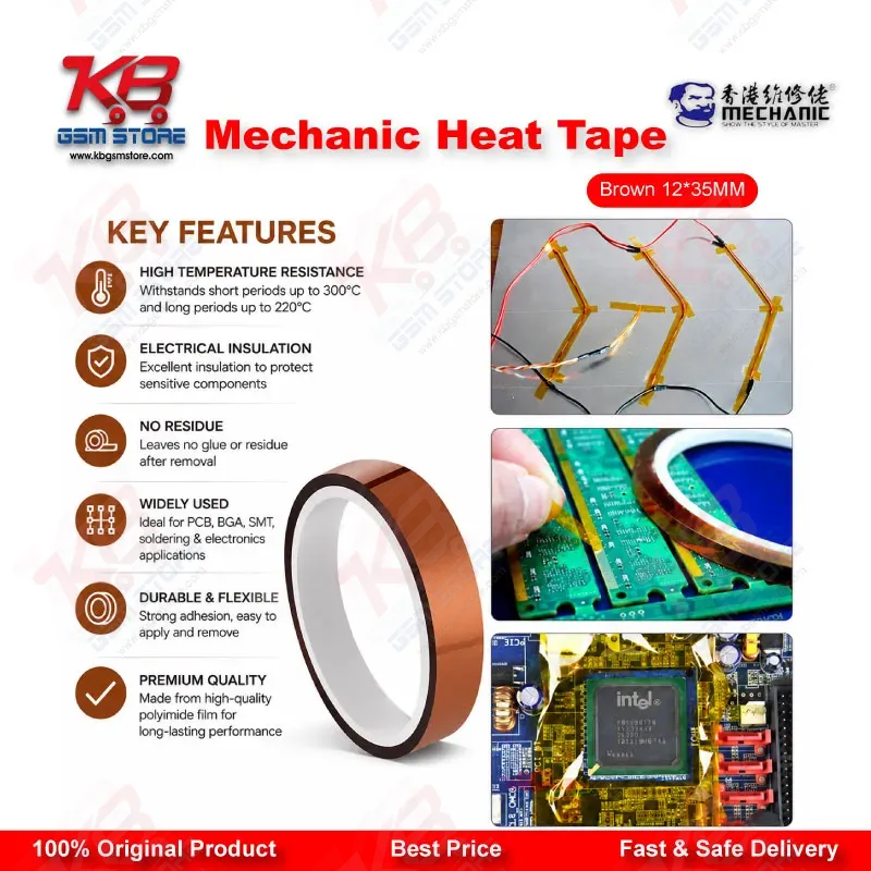 Mechanic Heat Tape Brown 12mm x 35M - Kapton Tape for Mobile Repair