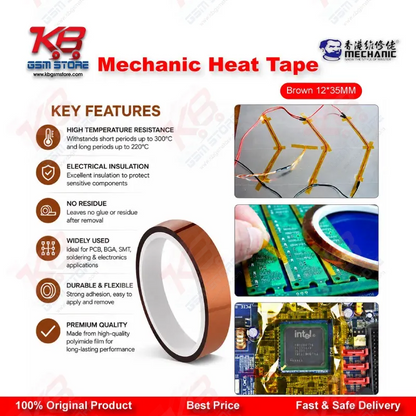 Mechanic Heat Tape Brown 12mm x 35M - Kapton Tape for Mobile Repair