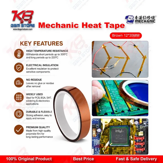 Mechanic Heat Tape Brown 12mm x 35M - Kapton Tape for Mobile Repair
