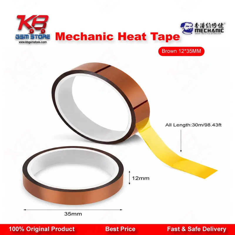 Mechanic Heat Tape Brown 12mm x 35M - Kapton Tape for Mobile Repair
