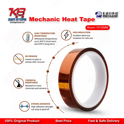 MECHANIC Heat Resistant Tape Brown 15mm x 35M – High Temperature Kapton Tape for Mobile Repair