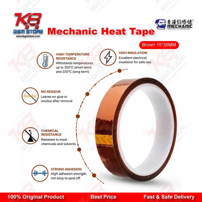 MECHANIC Heat Resistant Tape Brown 15mm x 35M – High Temperature Kapton Tape for Mobile Repair