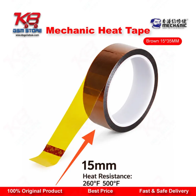 MECHANIC Heat Resistant Tape Brown 15mm x 35M – High Temperature Kapton Tape for Mobile Repair
