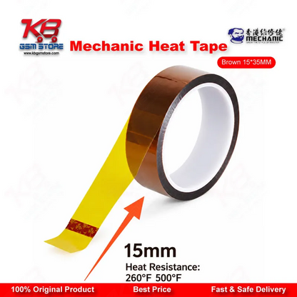 MECHANIC Heat Resistant Tape Brown 15mm x 35M – High Temperature Kapton Tape for Mobile Repair