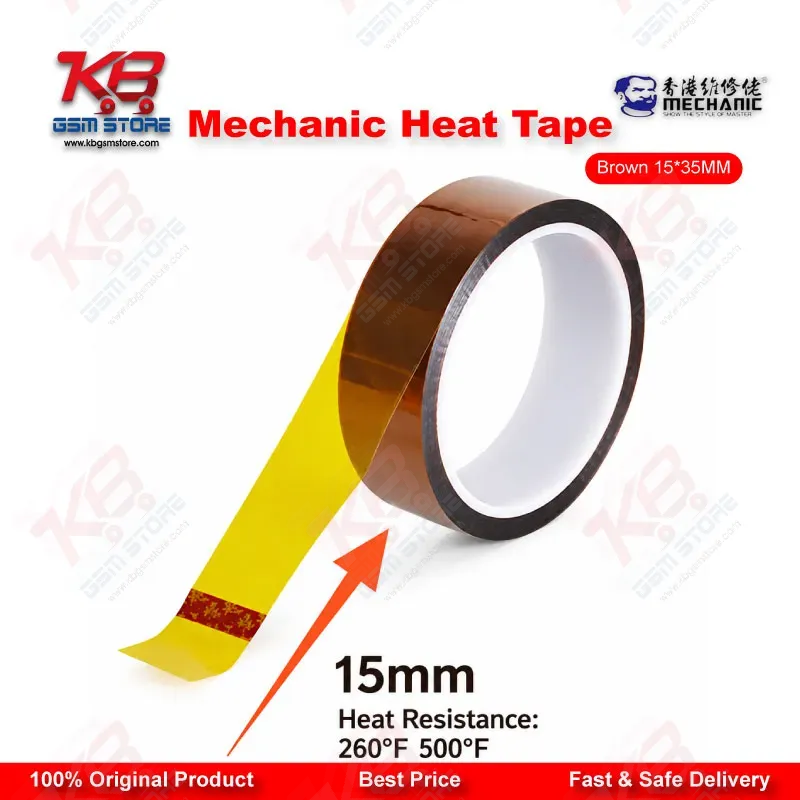 MECHANIC Heat Resistant Tape Brown 15mm x 35M – High Temperature Kapton Tape for Mobile Repair