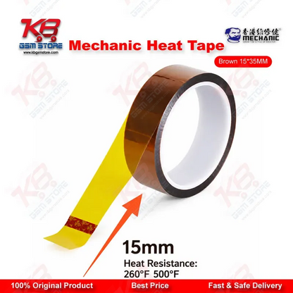 MECHANIC Heat Resistant Tape Brown 15mm x 35M – High Temperature Kapton Tape for Mobile Repair