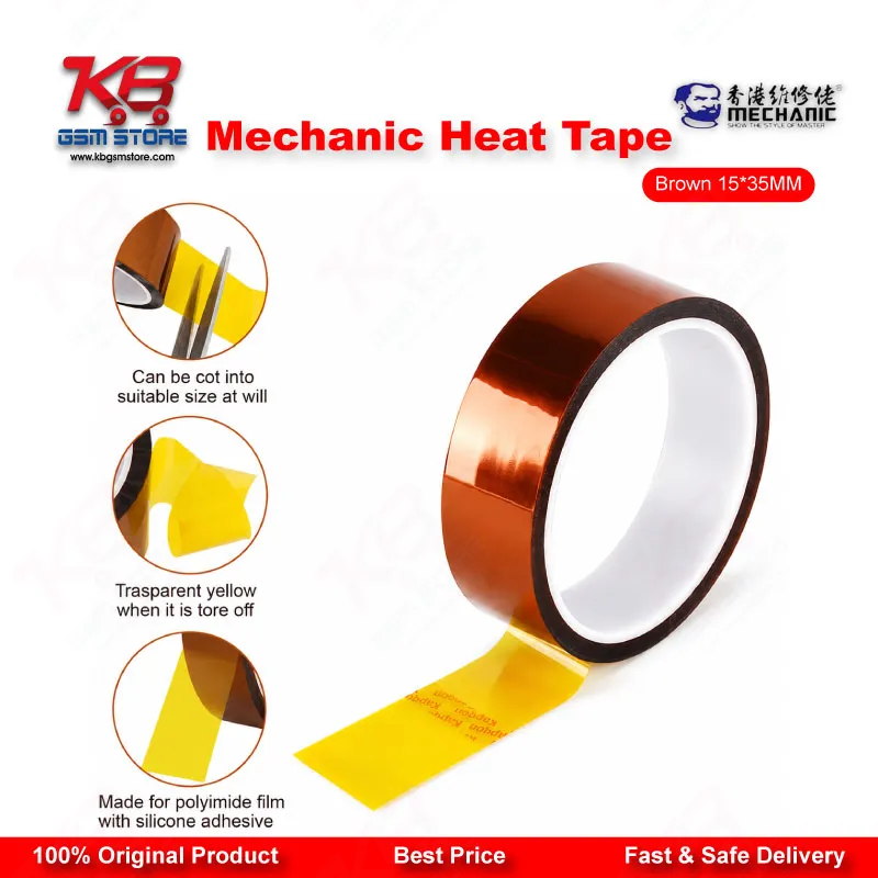 MECHANIC Heat Resistant Tape Brown 15mm x 35M – High Temperature Kapton Tape for Mobile Repair