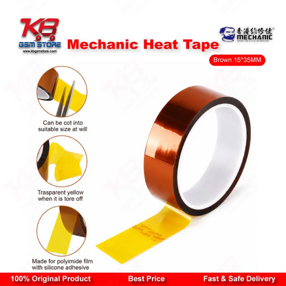 MECHANIC Heat Resistant Tape Brown 15mm x 35M – High Temperature Kapton Tape for Mobile Repair