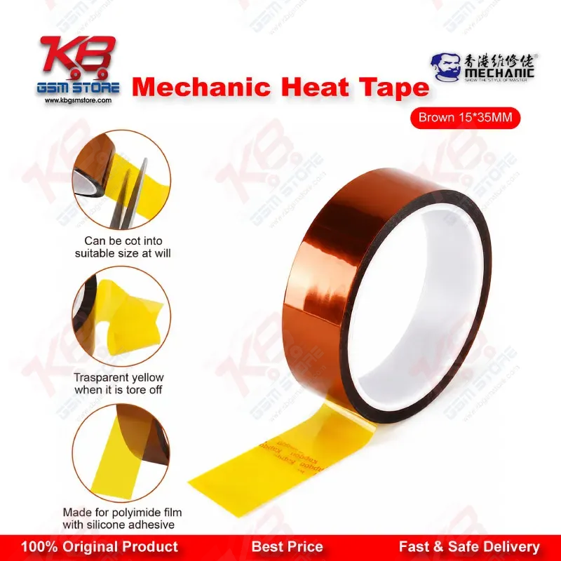 MECHANIC Heat Resistant Tape Brown 15mm x 35M – High Temperature Kapton Tape for Mobile Repair
