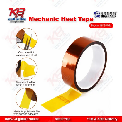 MECHANIC Heat Resistant Tape Brown 15mm x 35M – High Temperature Kapton Tape for Mobile Repair
