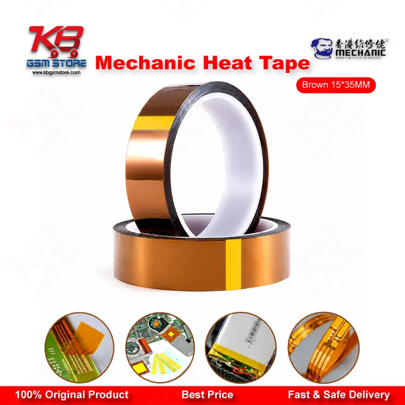 MECHANIC Heat Resistant Tape Brown 15mm x 35M – High Temperature Kapton Tape for Mobile Repair