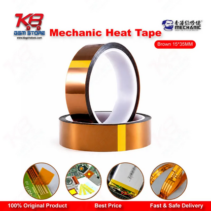 MECHANIC Heat Resistant Tape Brown 15mm x 35M – High Temperature Kapton Tape for Mobile Repair