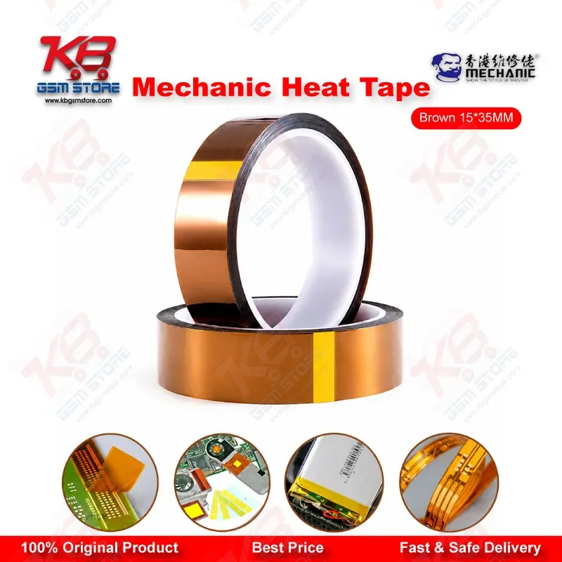 MECHANIC Heat Resistant Tape Brown 15mm x 35M – High Temperature Kapton Tape for Mobile Repair