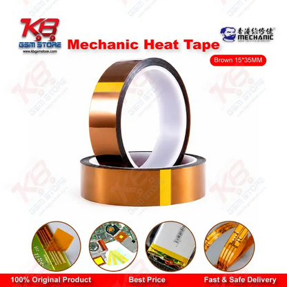 MECHANIC Heat Resistant Tape Brown 15mm x 35M – High Temperature Kapton Tape for Mobile Repair