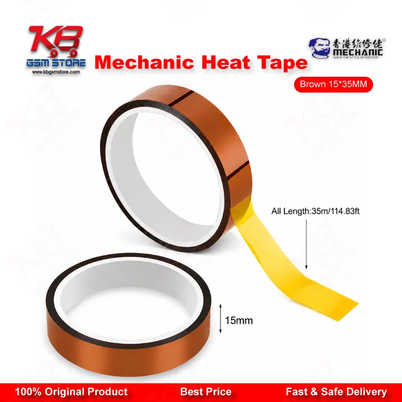 MECHANIC Heat Resistant Tape Brown 15mm x 35M – High Temperature Kapton Tape for Mobile Repair