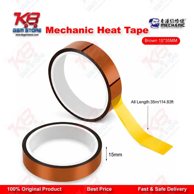 MECHANIC Heat Resistant Tape Brown 15mm x 35M – High Temperature Kapton Tape for Mobile Repair