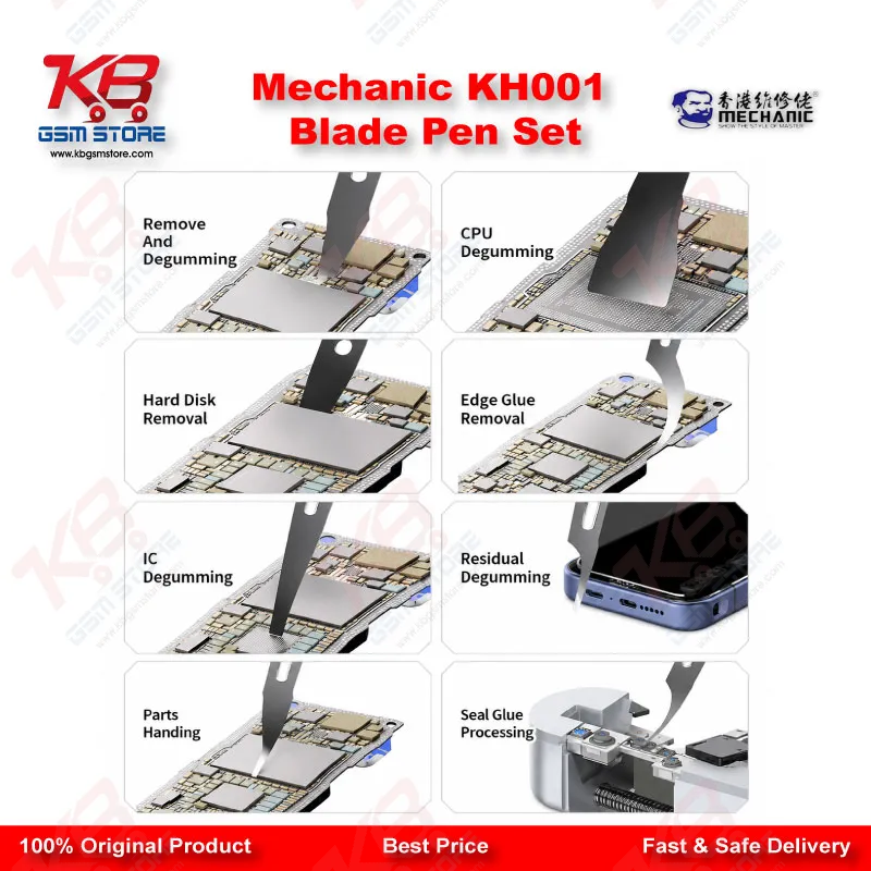 Mechanic KH-001 Quick Disassembly Blade Pen Set – 8 Blade PCB Glue Removal & IC Prying Tool