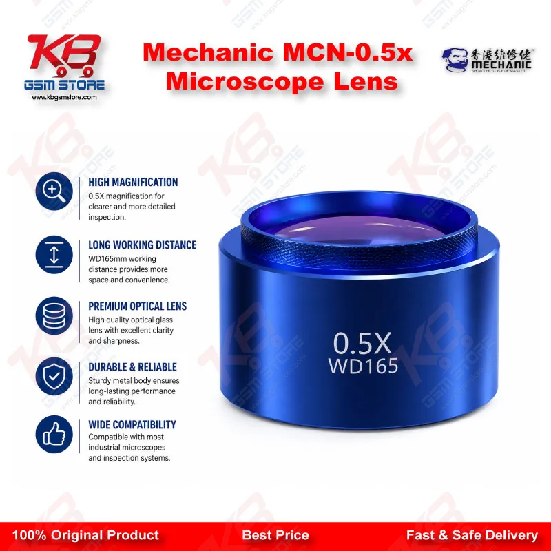 MECHANIC MCN-0.5X Auxiliary Objective Lens – 48mm Barlow Reducer for Stereo Microscopes