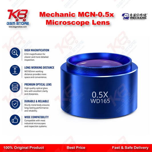 MECHANIC MCN-0.5X Auxiliary Objective Lens – 48mm Barlow Reducer for Stereo Microscopes
