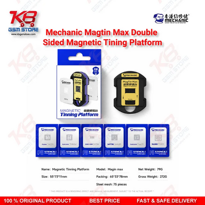 Mechanic MagTin Max Dual-Sided Magnetic BGA Reballing Platform – 75 Stencil Set for iPhone, Samsung, Huawei, Qualcomm & MediaTek
