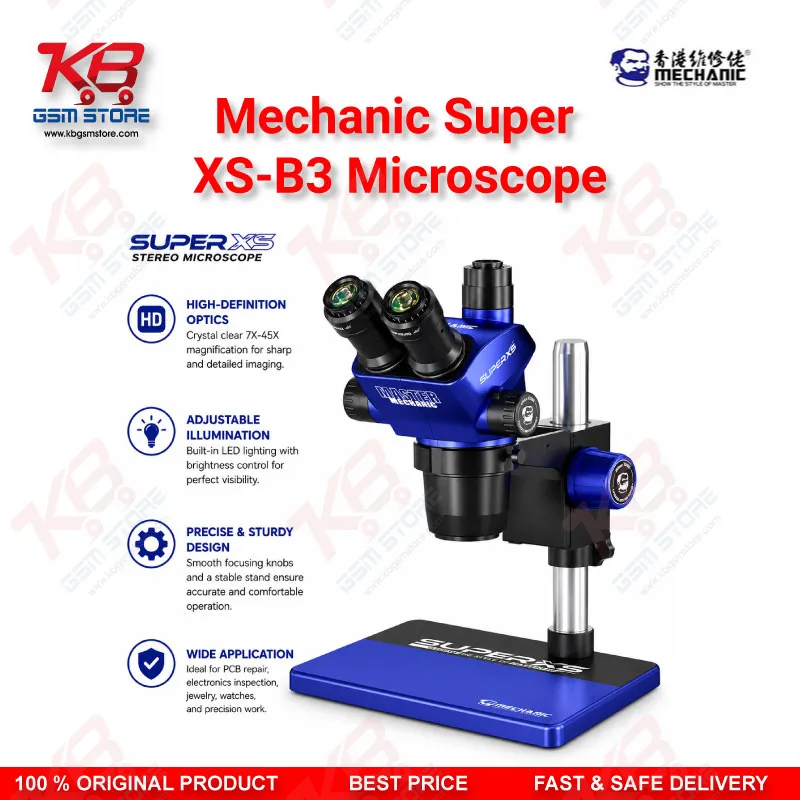 MECHANIC Super XS-B3 Trinocular Stereo Microscope – B3 Base PCB & Mobile Repair Microscope