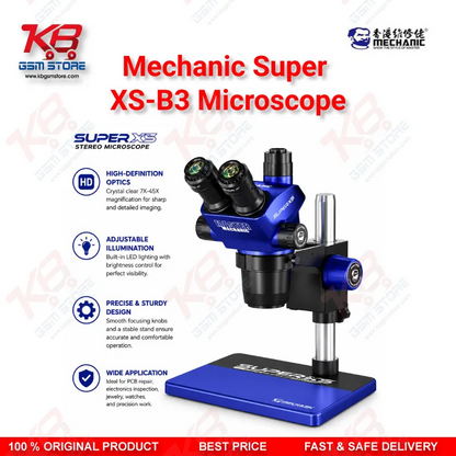 MECHANIC Super XS-B3 Trinocular Stereo Microscope – B3 Base PCB & Mobile Repair Microscope