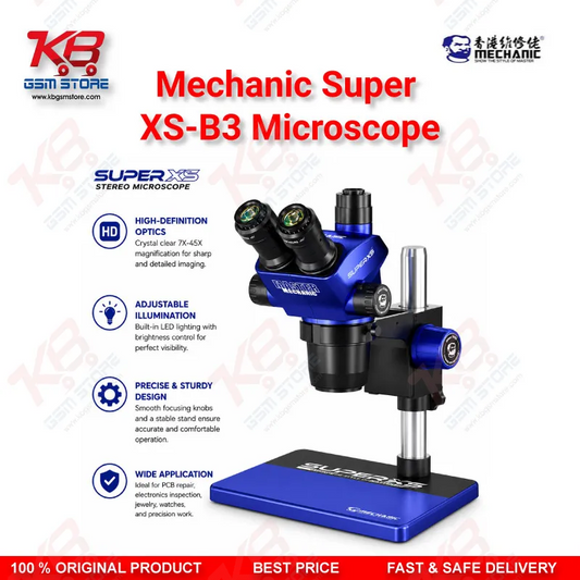 MECHANIC Super XS-B3 Trinocular Stereo Microscope – B3 Base PCB & Mobile Repair Microscope