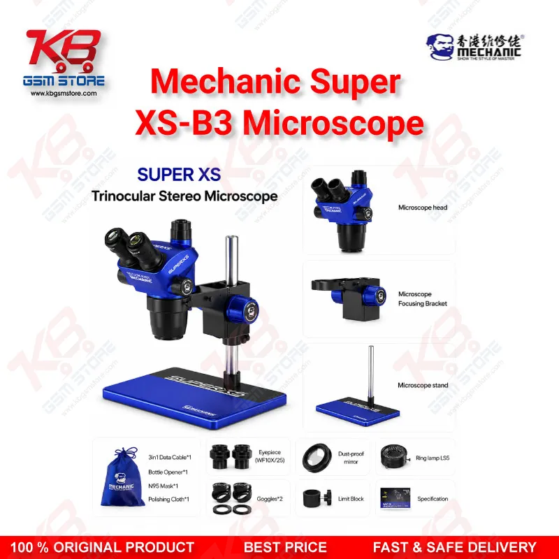 MECHANIC Super XS-B3 Trinocular Stereo Microscope – B3 Base PCB & Mobile Repair Microscope