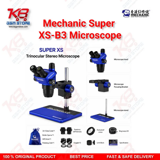 MECHANIC Super XS-B3 Trinocular Stereo Microscope – B3 Base PCB & Mobile Repair Microscope