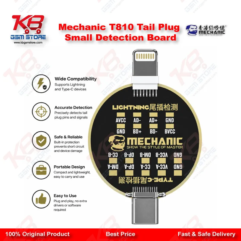 Mechanic T810 Non-Disassembly Tail Plug Test Board – Lightning & Type-C Charging Port Detector