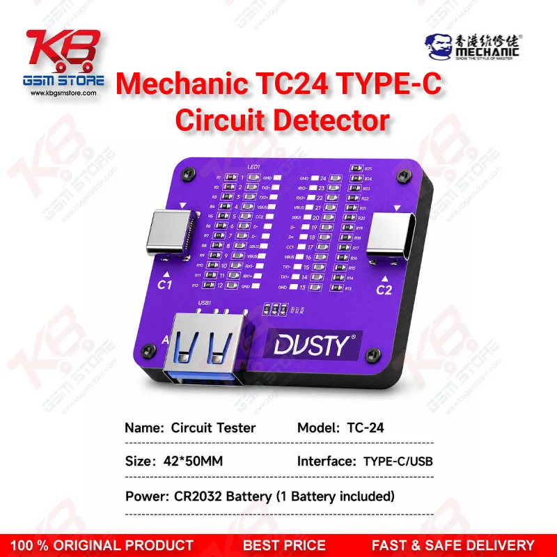 MECHANIC TC-24 Type-C Data Cable Circuit Continuity Tester – 24 Pin Fault Detector