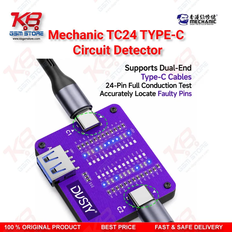 MECHANIC TC-24 Type-C Data Cable Circuit Continuity Tester – 24 Pin Fault Detector