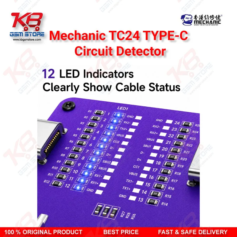 MECHANIC TC-24 Type-C Data Cable Circuit Continuity Tester – 24 Pin Fault Detector