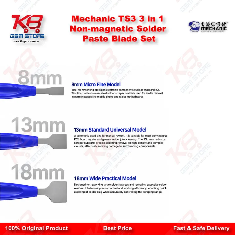 Mechanic TS3 3 in 1 Non-magnetic Solder Paste Blade Set PK