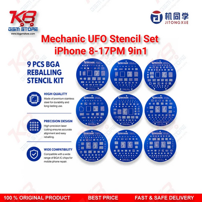 Mechanic UFO 9in1 BGA Reballing Stencil Set for iPhone 8 to 17 Pro Max