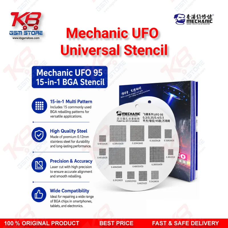 Mechanic UFO Universal BGA Reballing Stencil – Multi-Pitch Chip Repair Template