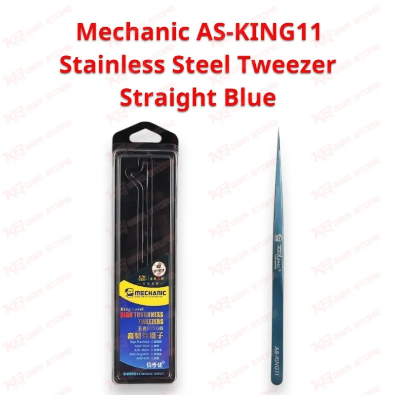 Mechanic AS-KING11 Stainless Steel Tweezer Straight Blue