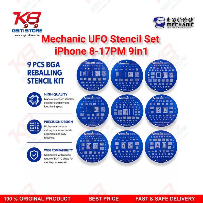 Mechanic UFO 9in1 BGA Reballing Stencil Set for iPhone 8 to 17 Pro Max