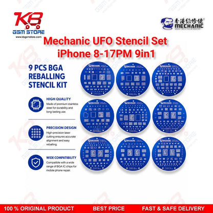 Mechanic UFO 9in1 BGA Reballing Stencil Set for iPhone 8 to 17 Pro Max