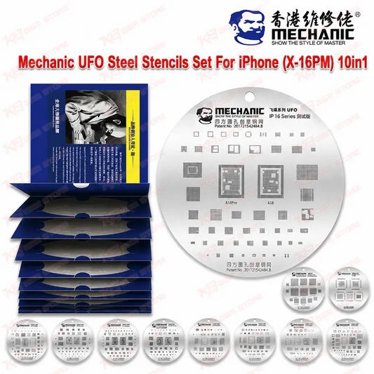 Mechanic UFO Steel Stencils Set For iPhone (X-16PM) 10in1