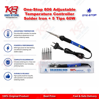 One-Stop 806 Adjustable Temperature Controller Solder Iron + 5 Tips 60W