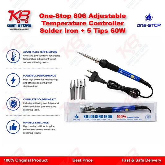 One-Stop 806 Adjustable Temperature Controller Solder Iron + 5 Tips 60W