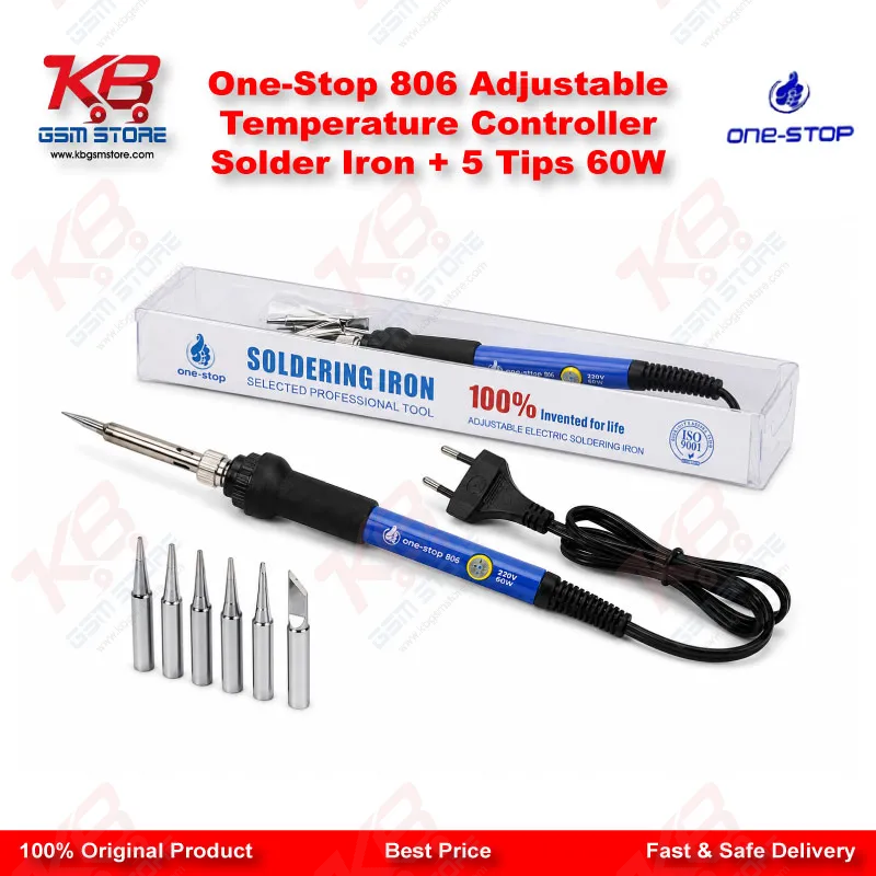 One-Stop 806 Adjustable Temperature Controller Solder Iron + 5 Tips 60W