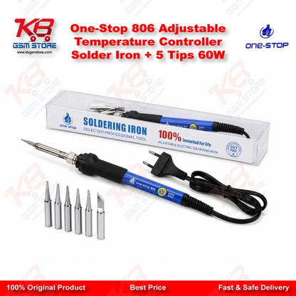 One-Stop 806 Adjustable Temperature Controller Solder Iron + 5 Tips 60W