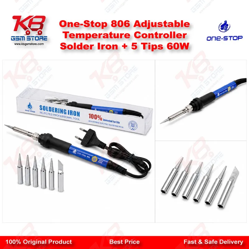 One-Stop 806 Adjustable Temperature Controller Solder Iron + 5 Tips 60W