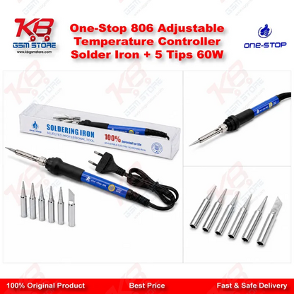 One-Stop 806 Adjustable Temperature Controller Solder Iron + 5 Tips 60W