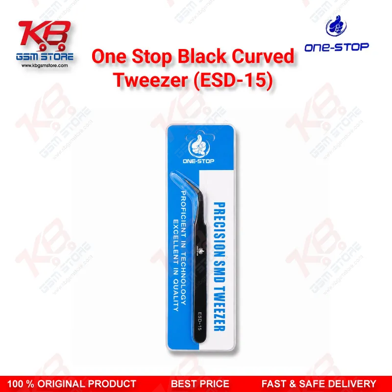 One Stop ESD-15 Black Curved Tweezer – Anti-Static Precision Tweezer for Mobile Repair