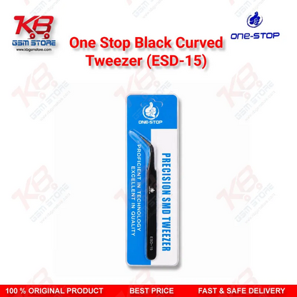 One Stop ESD-15 Black Curved Tweezer – Anti-Static Precision Tweezer for Mobile Repair